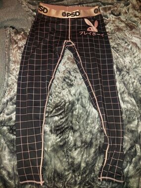PSD Black and Pink Grid Leggings with Playboy Logo